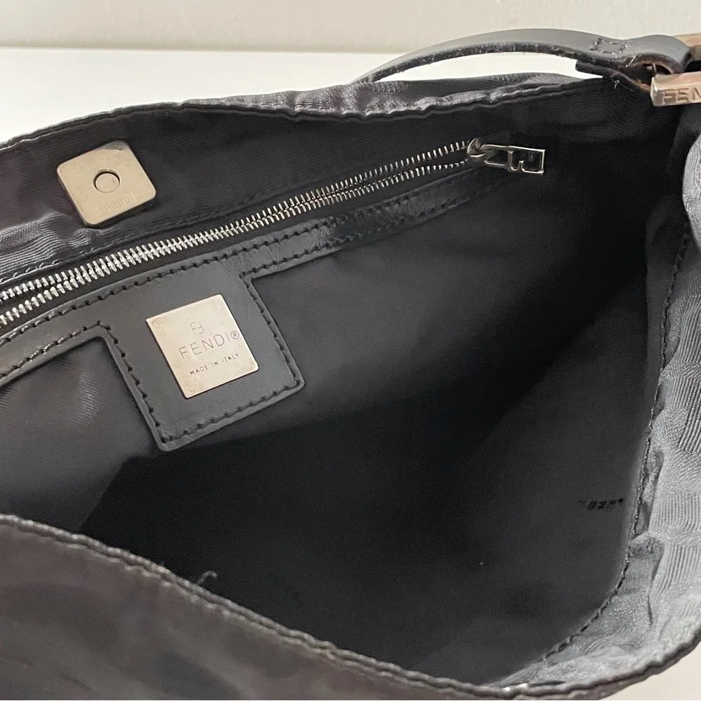 Fendi black monogram canvas large FF logo hobo shoulder bag